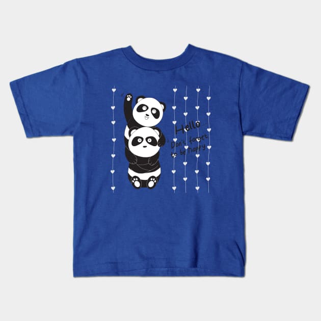 Panda couple don t forget to be happy Kids T-Shirt by Mako Design 